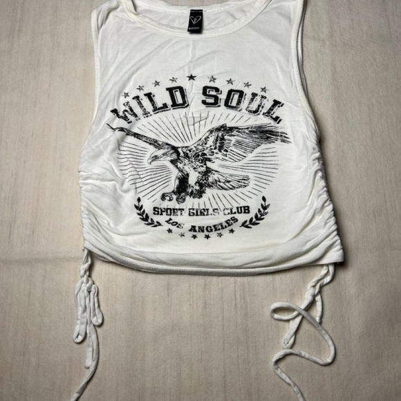 Tops - Windsor white crop top with black eagle graphic